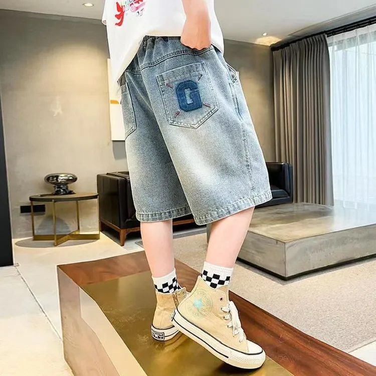 2025夏季新款韩版短裤牛仔裤中腰男中大童薄款夏装中裤男童五分裤