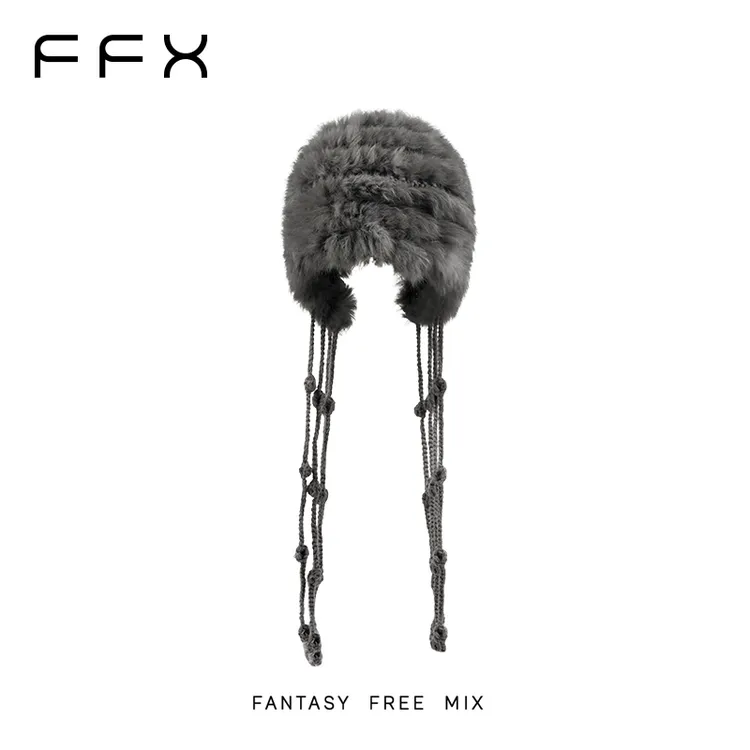 弗弗西FFX【圆舞曲】高级兔毛手工编织氛围感飘带保暖针织帽