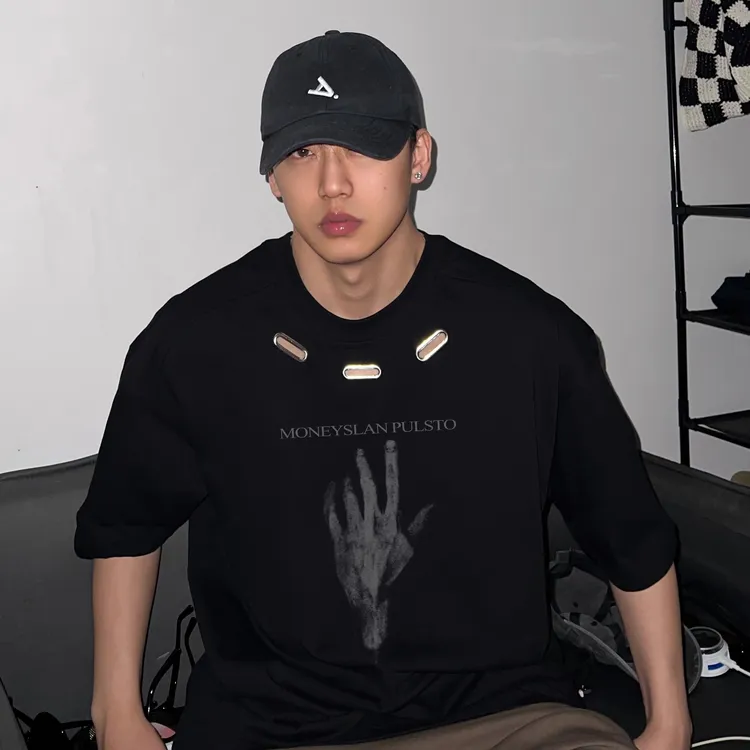 HIP潮牌美式原创短袖男士t恤vibe痞帅黑色纯棉重磅宽松半袖体恤衫