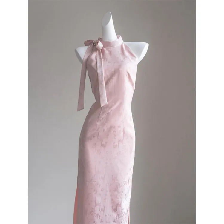 新中式国风帝政风气质高级感粉色印花旗袍连衣裙子女2025超火春季