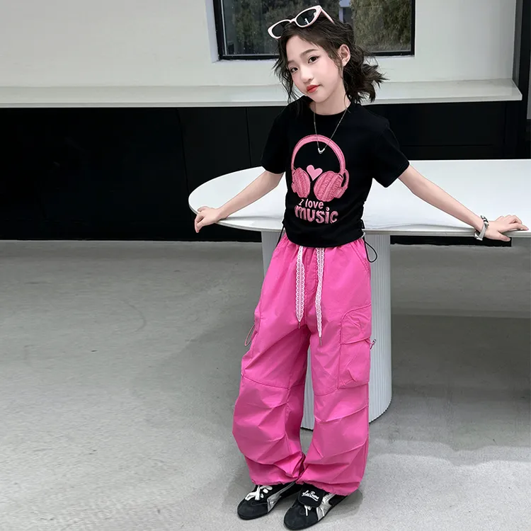 女童夏季套装2025新款小女孩洋气时髦夏装短袖儿童潮酷穿搭两件套