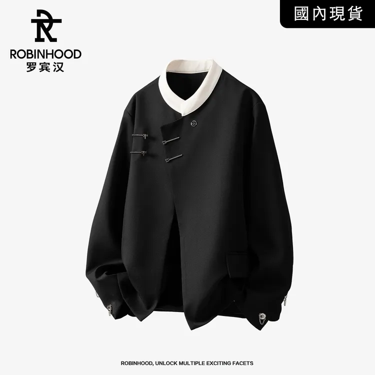 罗宾汉严选新中式拼色金属搭扣夹克男款春秋季高级感痞帅西服外套