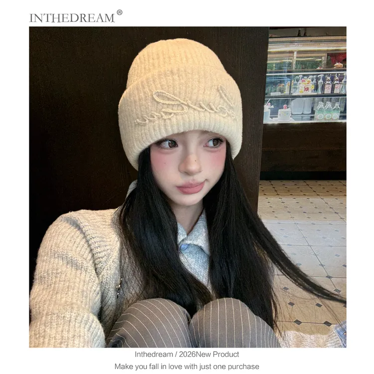 韩国字母针织毛线帽子女秋冬保暖防寒户外登山套头帽护耳包头冷帽