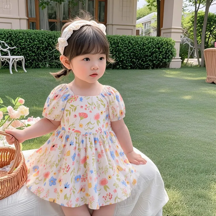 女童连衣裙2025新款网红儿童学院风公主裙夏季中童小女孩洋气裙子