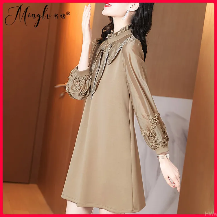 2025年新款法式复古气质别致秋装大码a字胖mm炸街休闲打底连衣裙