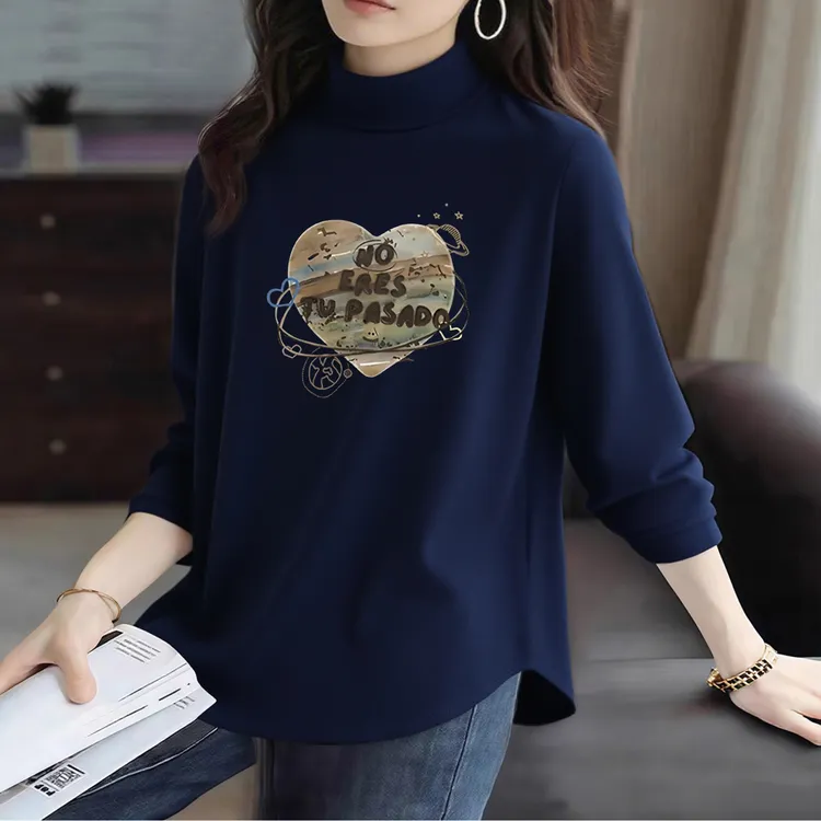 半高领打底衫女秋冬季加厚德绒大码宽松百搭显瘦遮肚内搭长袖T恤