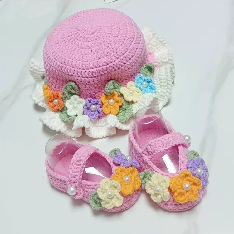 手工编织婴儿鞋子帽子针织鞋帽婴儿成品毛线宝宝鞋子帽子幼儿成品