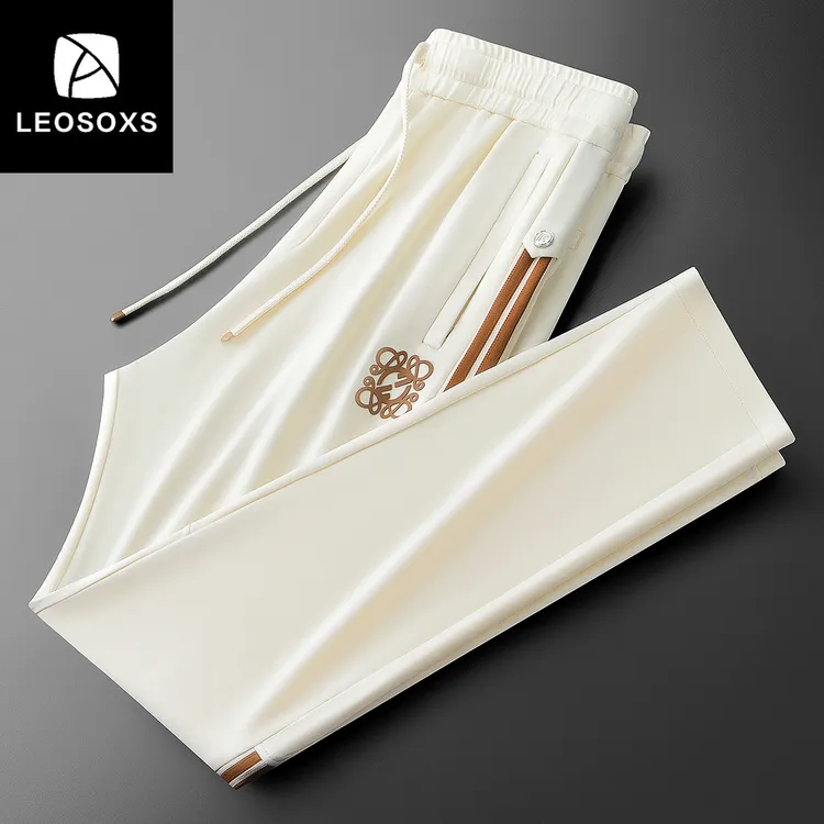 夏季高端时尚冰丝运动裤男款撞色拼接休闲裤男士潮牌修身直筒卫裤