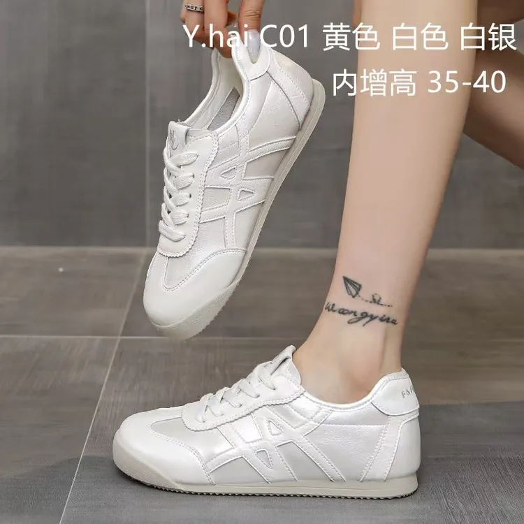 圆头夏季透气德训鞋时尚休闲鞋内增高网面鞋子白色