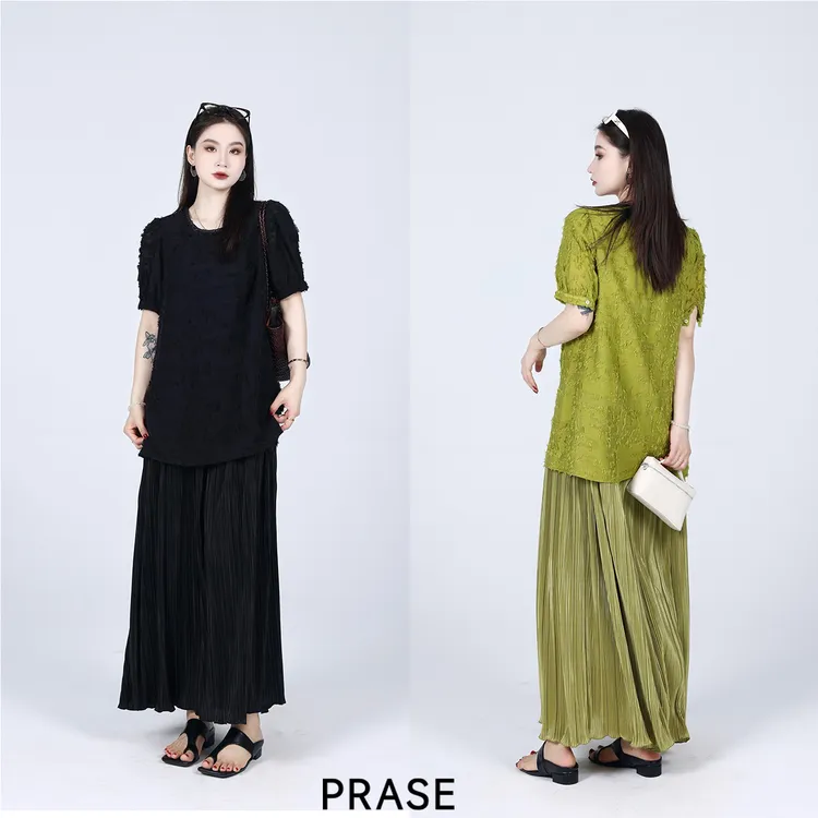 PRASE·噜【小资情调】微胖轻奢设计款夏天丝拼接压褶连衣裙PR505E75