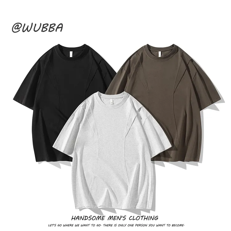 轻奢高档圆领短袖T恤男夏季薄款2025新款半截简约宽松2025体恤衫