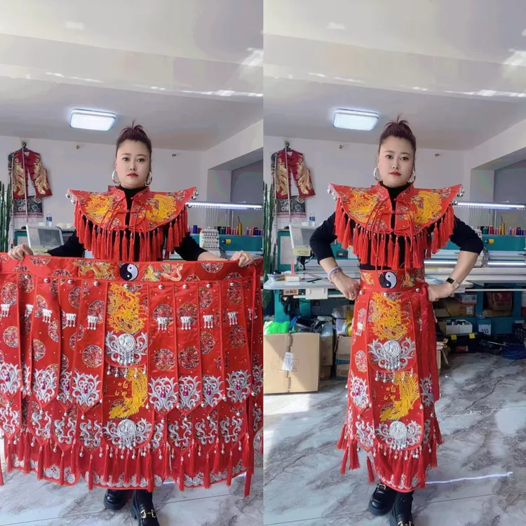 撒满战袍战裙套装刺绣龙凤款战裙披肩套装男女同款看好下单不退