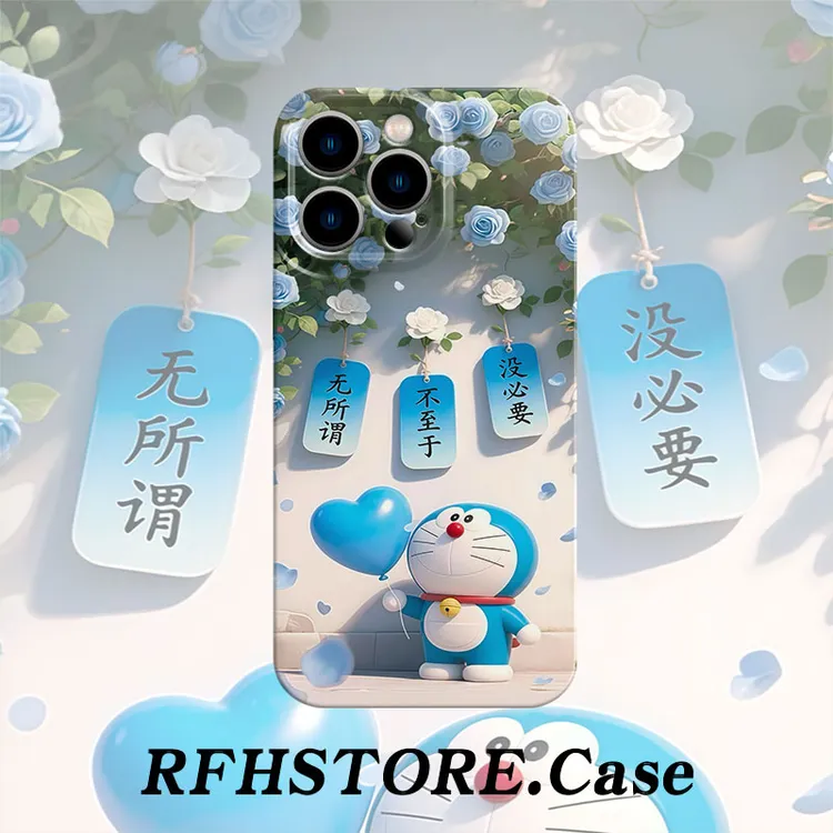 闪度侠可爱花朵蓝胖子适用苹果17/16菲林手机壳华为oppo小米vivo