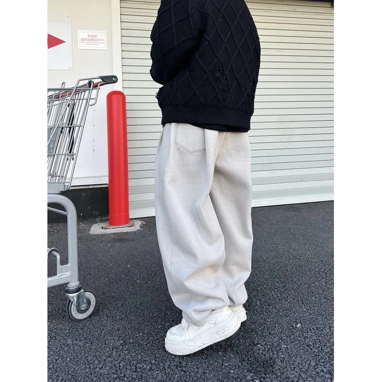 2025秋季新款直筒灰白色卫裤阔腿长裤休闲风潮流加绒冬季