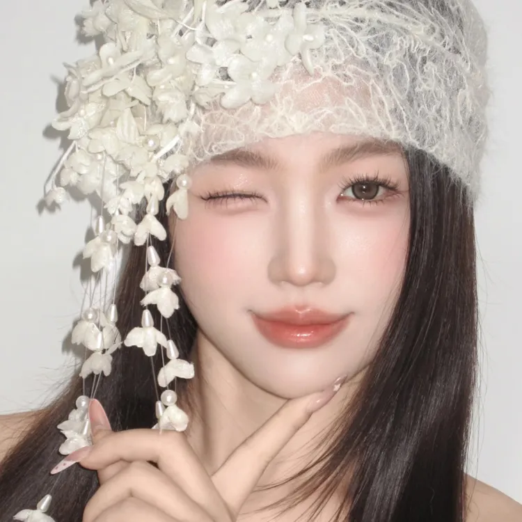 雾感小众白色帽子韩女包头帽造型头饰