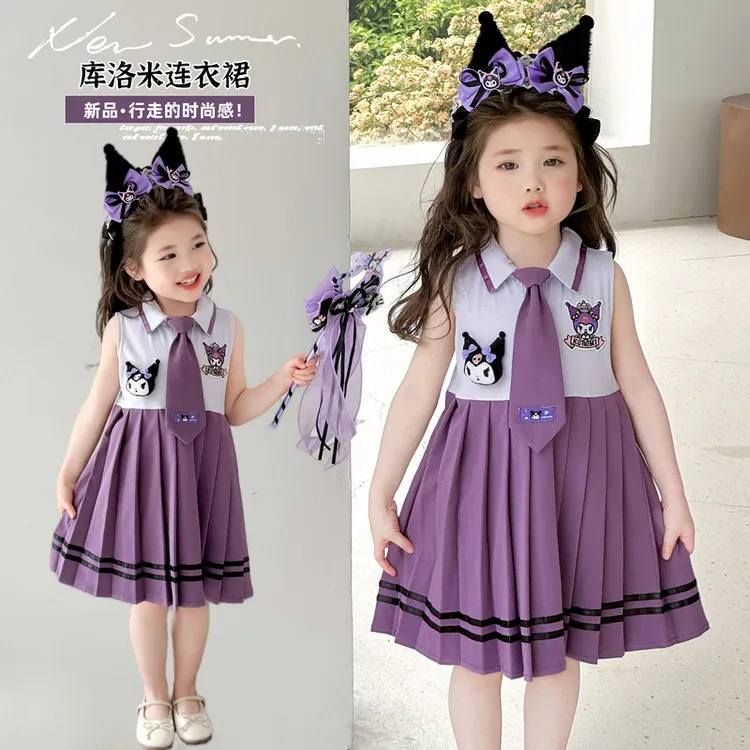 女童连衣裙2025夏季新款儿童卡通裙子女孩公主裙学院风无袖百褶裙