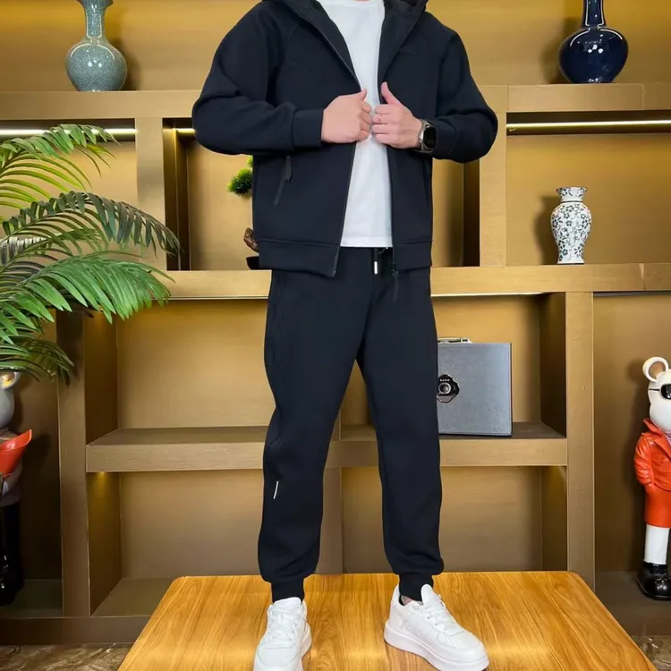 秋季新款连帽立领卫衣休闲运动套装男士高档时尚百搭休闲外套裤子