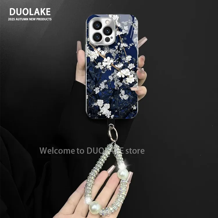 洁白花朵适用苹果vivo华为oppo小米iPhone17电镀玻璃防摔手机壳潮