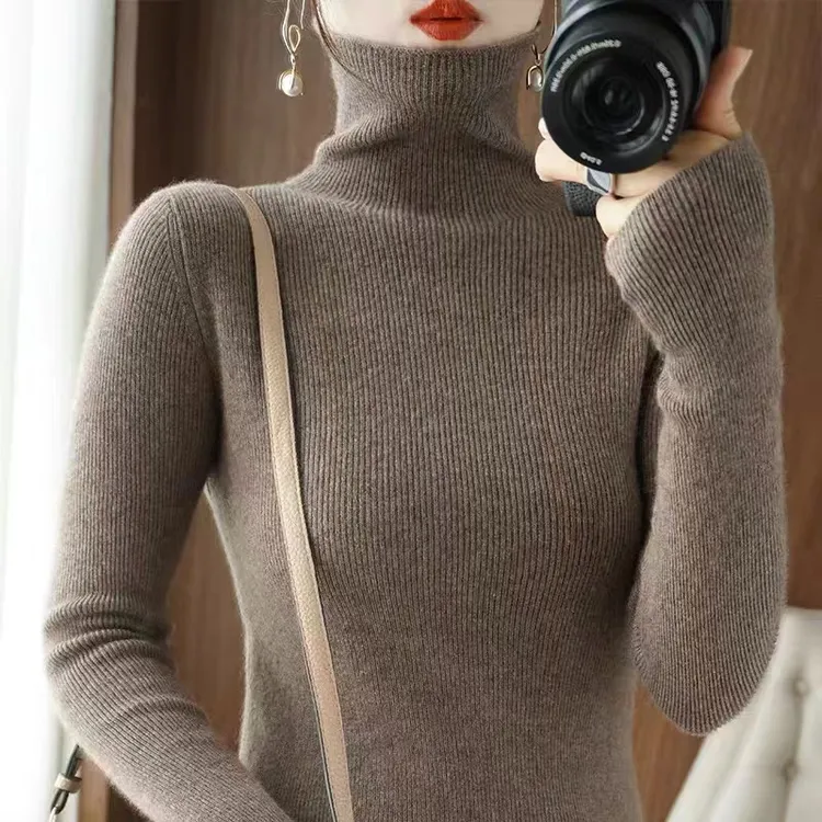 7822款2025爆款时尚百搭简约上衣打底衫针织堆堆领打底衫