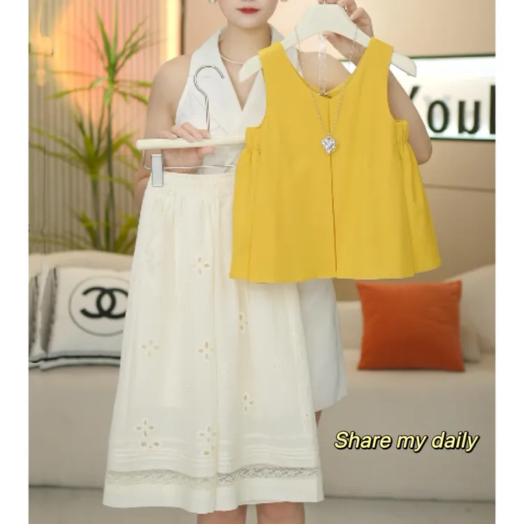 女童套装夏季薄款中大童2025新款洋气时髦儿童韩版夏装无袖两件套