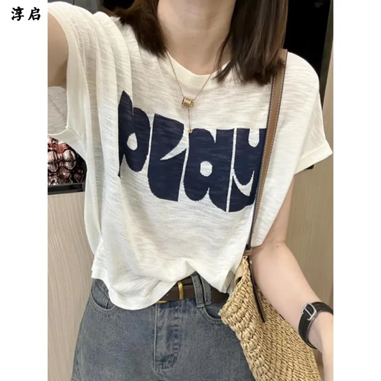 淳启时尚休闲薄款短袖针织衫夏季新款宽松洋气减龄设计感短款上衣