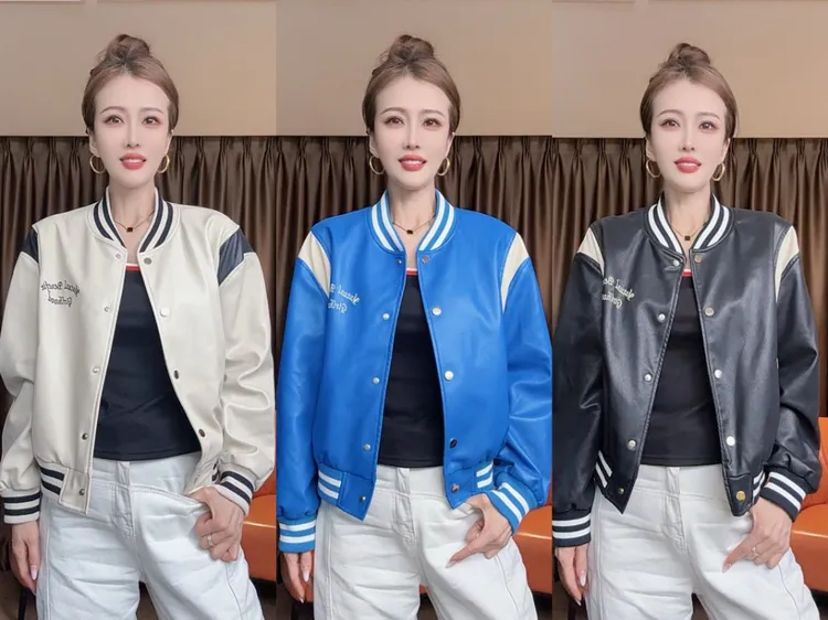 流光机能风棒球服皮衣女87203