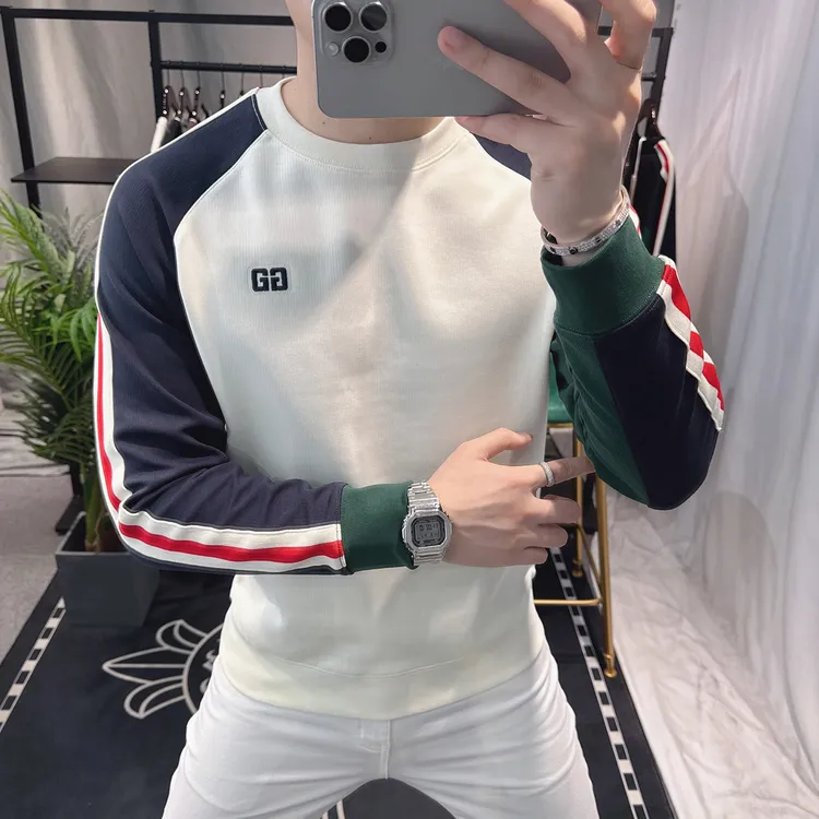 欧洲站卫衣男2025秋季新款时尚高端轻奢刺绣长袖圆领撞色男士上衣