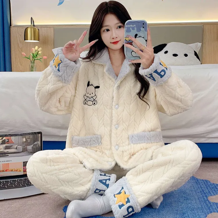 珊瑚绒睡衣女冬季加厚加绒2025新款少女款开衫秋冬款家居服可外穿