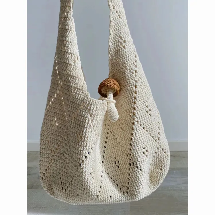 菱形格菜篮子包腋下单肩包手工编织包包diy材料包毛线钩针镂空包