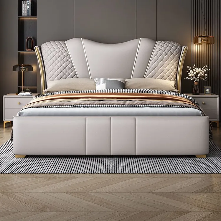 意式豪华轻奢高端双人真皮1.8米双人床米大床简约储物软包婚床