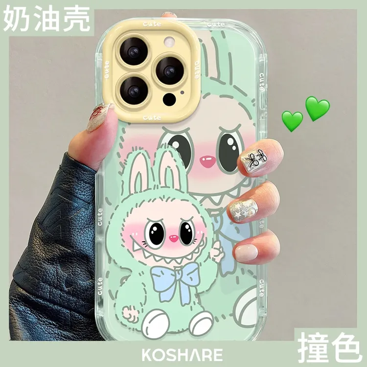 彩色拉布布适用苹果15/14透明iPhone16promax果冻奶油卡通手机壳