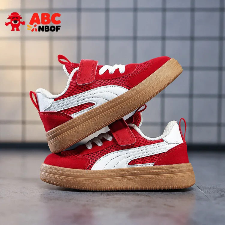 ABC NBOF鞋子2025男童女童单网透气红色潮流德训鞋学生时尚跑步鞋