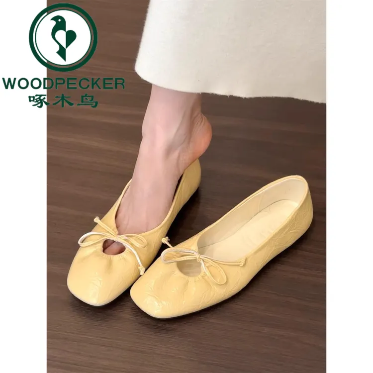 啄木鸟平底法式温柔晚晚鞋女2025新款春季软底百搭奶奶鞋配裙单鞋