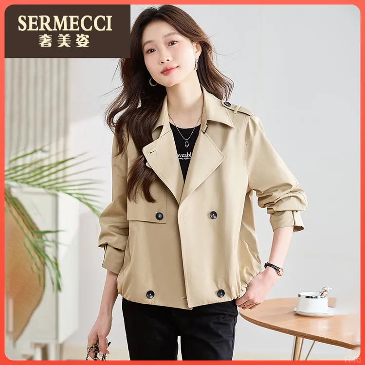 今年流行奢美姿安可拉红风衣秋季2025新款小个子宽松百搭短款外套