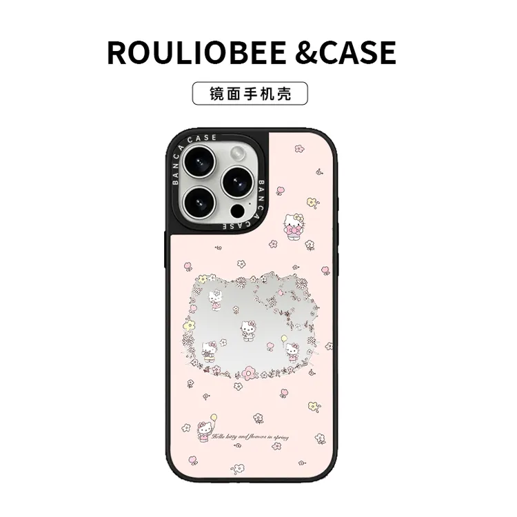 BANCA镂空鲜花KT猫适用苹果17promax镜面手机壳iPhone16/15/14/13