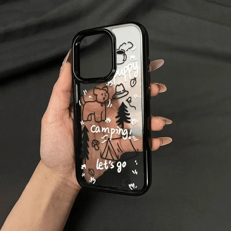 卡通露营小狗适用iPhone16promax手机壳15/14大孔13/12亚克力11套