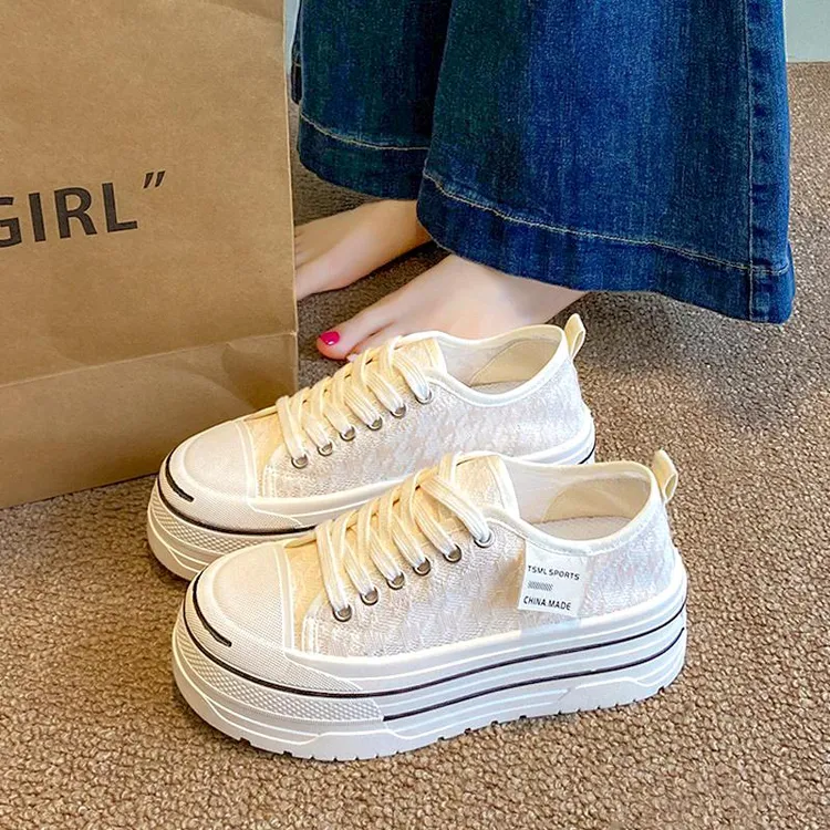 帆布鞋女款2025新款夏季网面透气小白鞋厚底松糕运动休闲板鞋超火
