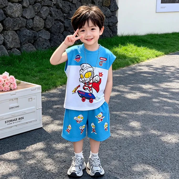 奥特曼男童夏季套装2026新款儿童装酷帅背心薄款夏装宝宝无袖衣服