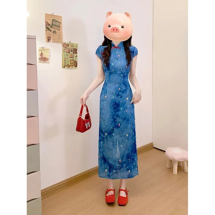 大码高级感国风连衣裙女装夏季新中式改良旗袍裙胖MM遮肚显瘦裙子