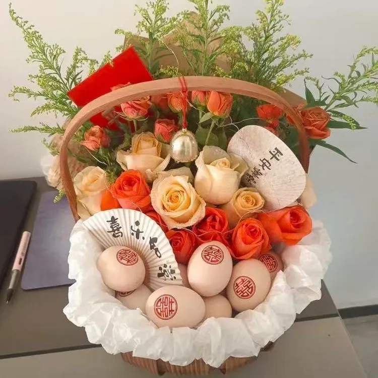 子鸡蛋花篮月子礼物送产妇鸡蛋花篮diy手提野餐篮蔬菜收纳