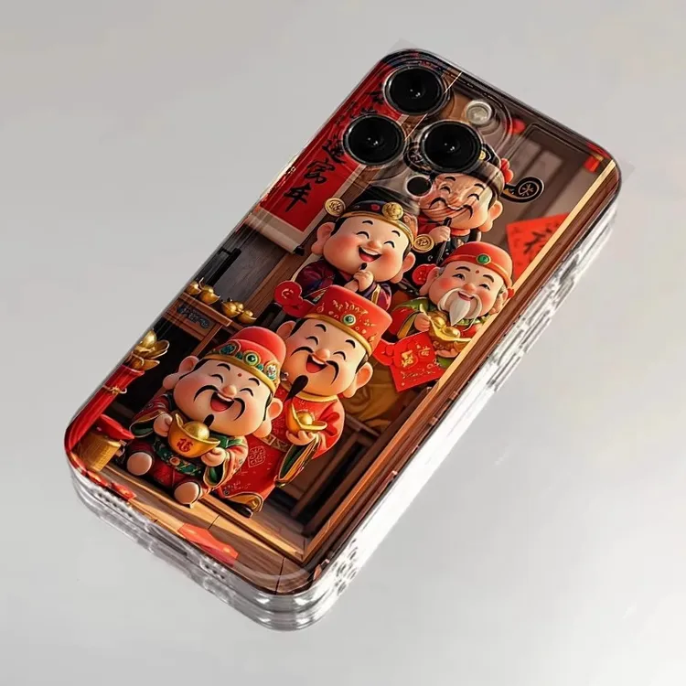 2025五路财神适用iPhone14promax苹果15透明手机壳16卡通13国风12