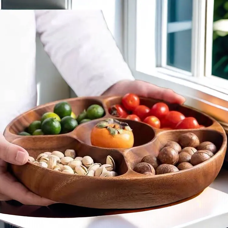 南美胡桃木整木五格果盘家用干果零食盘实木水果盘