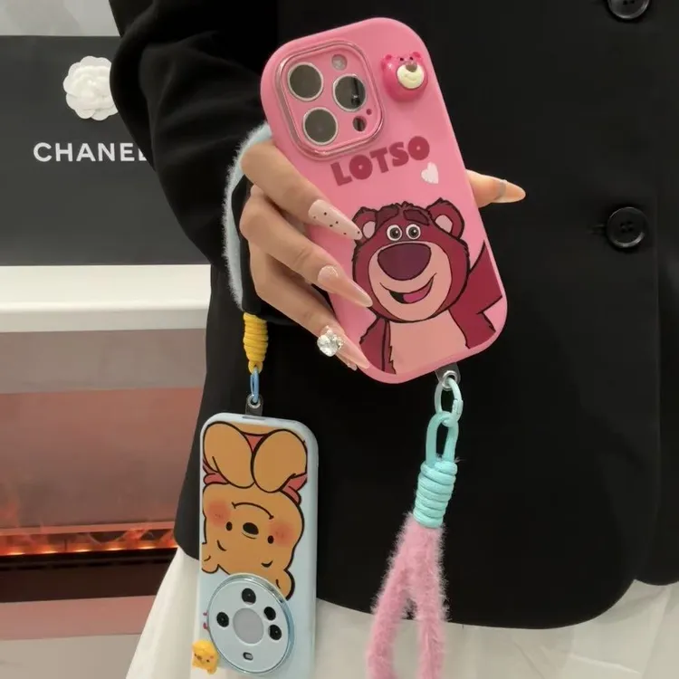 奥菲顿可爱小熊公仔挂绳适用苹果17胖子16手机壳华为oppo小米vivo