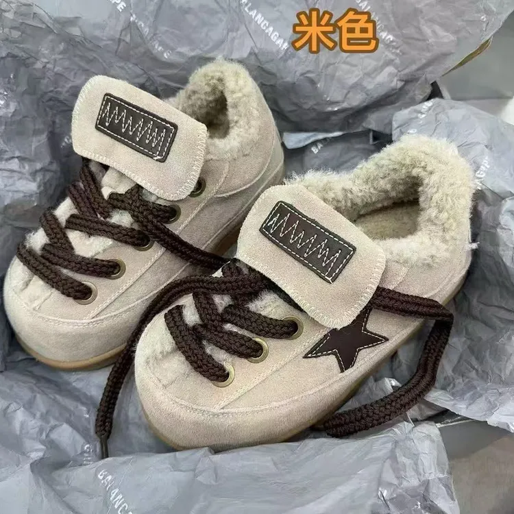 7003-6欧货个性时尚加绒系带潮面包鞋