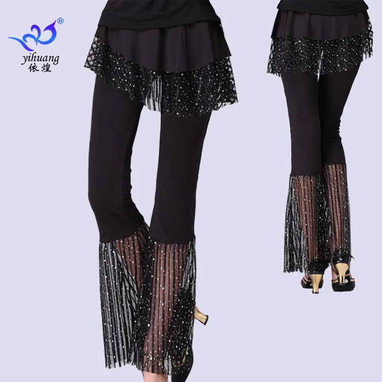 水兵舞亮片裤裙微喇叭交谊舞裤三步踩裤吉特巴拉丁舞练功裤形体裤