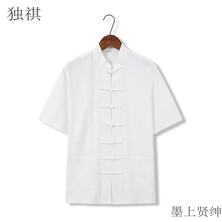 新中式男装国风盘扣衬衫棉麻棉麻衬衣改良版汉服民国中山唐装男款