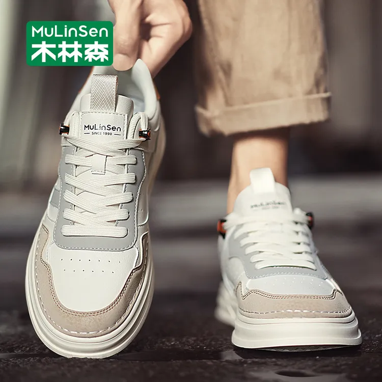 木林森男鞋2025新款秋季青少年休闲小白鞋运动低帮厚底增高板鞋男