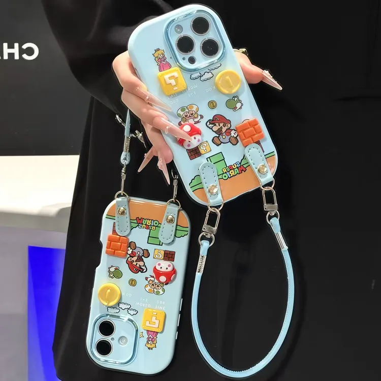立体马里奥贴件挂绳适用苹果17手机壳iPhone16小米14vivo华为oppo