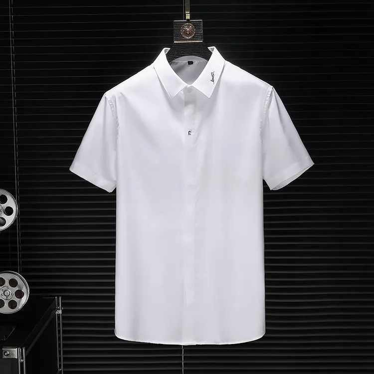 男士衬衫夏季爆款2025新款潮流修身刺绣衬衣男青年休闲短袖衬衫
