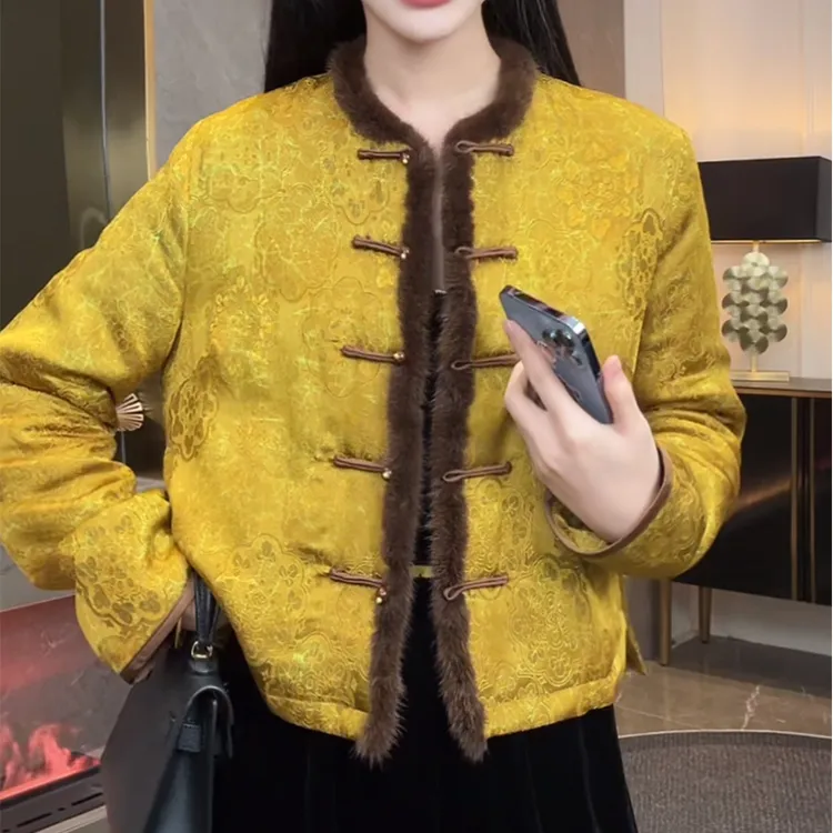 新中式国风棉服冬季唐装女装2025冬季盘扣提花洋气高级感网红外套